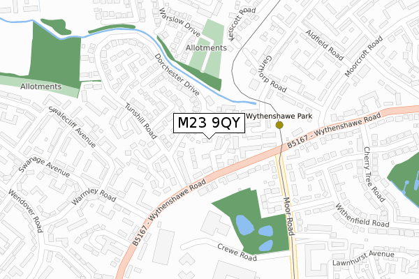 M23 9QY map - large scale - OS Open Zoomstack (Ordnance Survey)