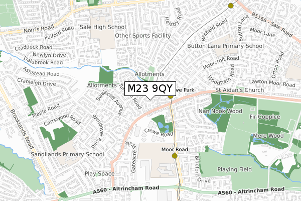 M23 9QY map - small scale - OS Open Zoomstack (Ordnance Survey)