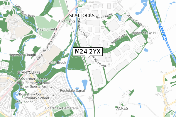 M24 2YX map - small scale - OS Open Zoomstack (Ordnance Survey)