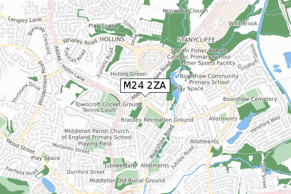 M24 2ZA map - small scale - OS Open Zoomstack (Ordnance Survey)