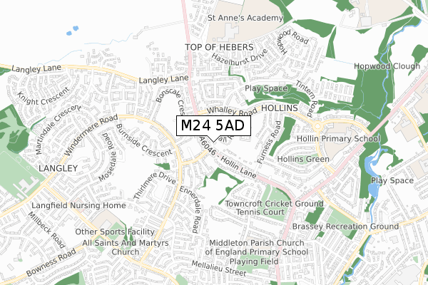 M24 5AD map - small scale - OS Open Zoomstack (Ordnance Survey)