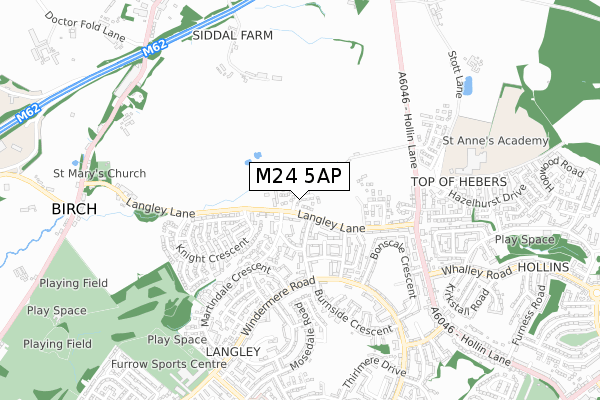 M24 5AP map - small scale - OS Open Zoomstack (Ordnance Survey)