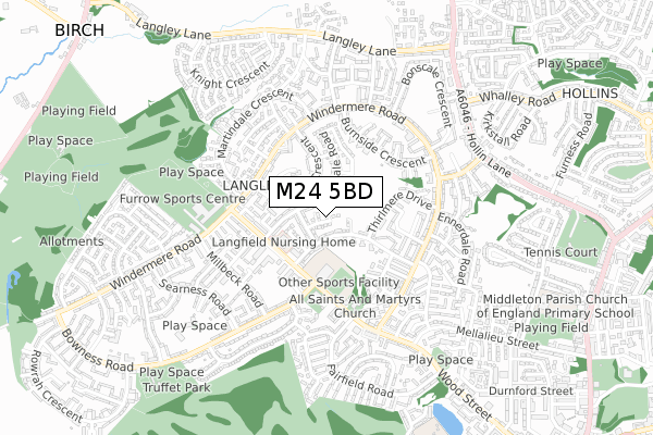 M24 5BD map - small scale - OS Open Zoomstack (Ordnance Survey)