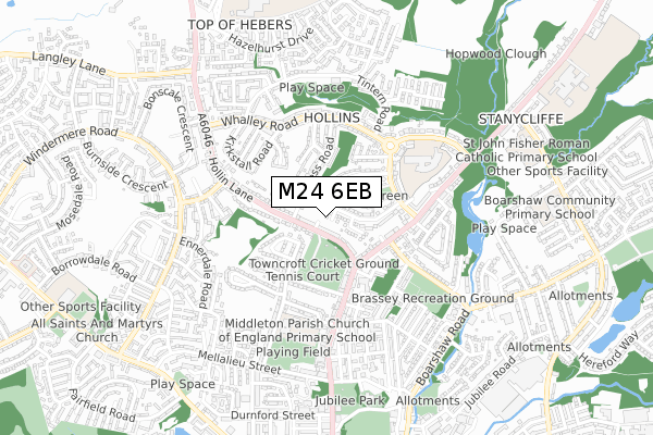 M24 6EB map - small scale - OS Open Zoomstack (Ordnance Survey)