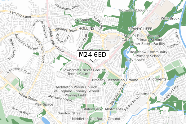 M24 6ED map - small scale - OS Open Zoomstack (Ordnance Survey)