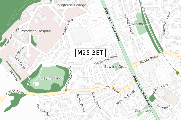 M25 3ET map - large scale - OS Open Zoomstack (Ordnance Survey)