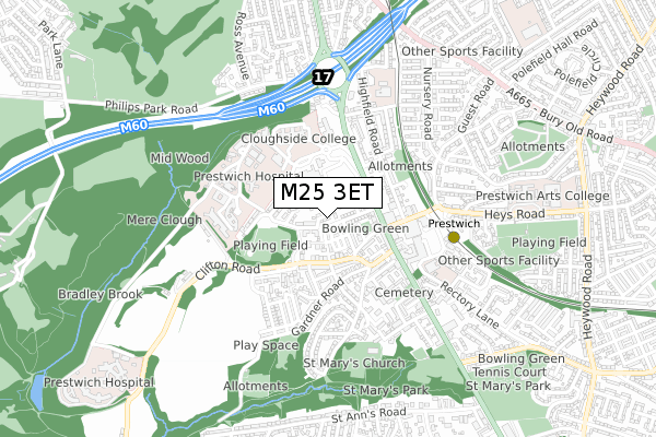 M25 3ET map - small scale - OS Open Zoomstack (Ordnance Survey)