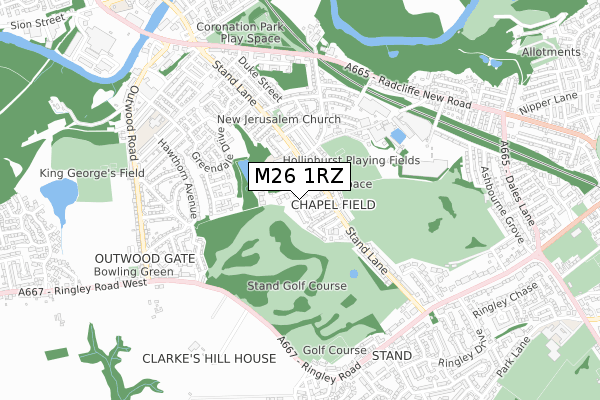 M26 1RZ map - small scale - OS Open Zoomstack (Ordnance Survey)