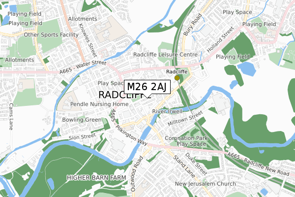 M26 2AJ map - small scale - OS Open Zoomstack (Ordnance Survey)