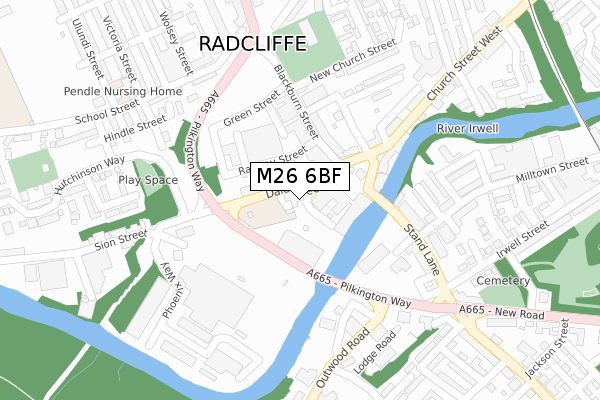 M26 6BF map - large scale - OS Open Zoomstack (Ordnance Survey)