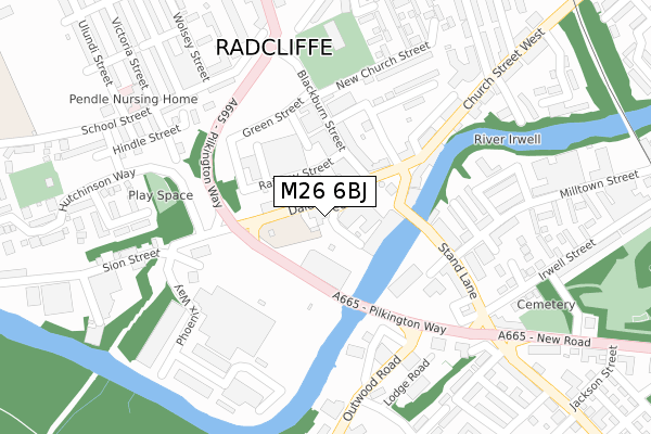 M26 6BJ map - large scale - OS Open Zoomstack (Ordnance Survey)