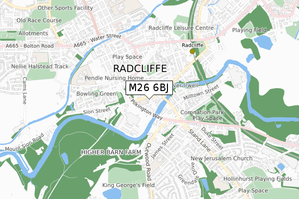 M26 6BJ map - small scale - OS Open Zoomstack (Ordnance Survey)