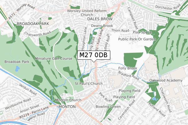 M27 0DB map - small scale - OS Open Zoomstack (Ordnance Survey)