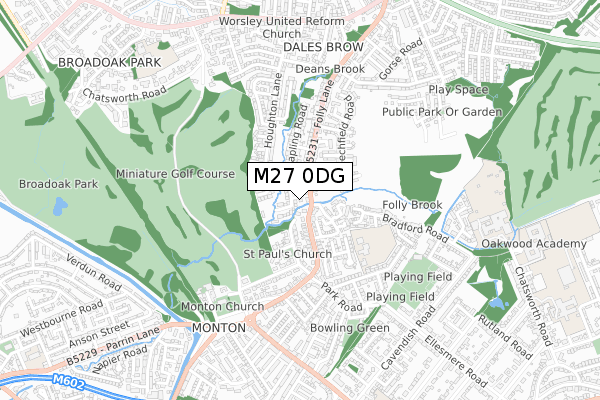 M27 0DG map - small scale - OS Open Zoomstack (Ordnance Survey)