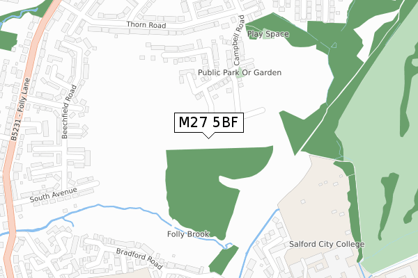 M27 5BF map - large scale - OS Open Zoomstack (Ordnance Survey)