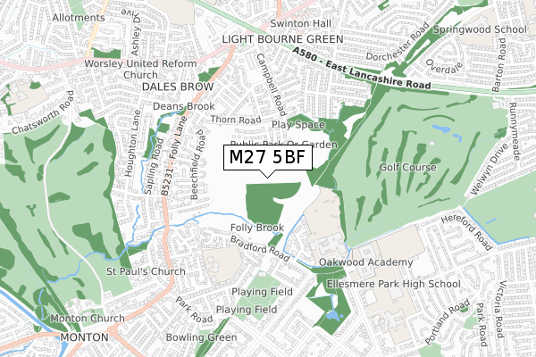 M27 5BF map - small scale - OS Open Zoomstack (Ordnance Survey)