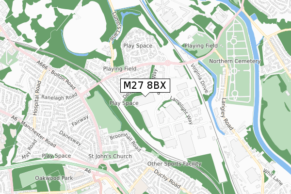 M27 8BX map - small scale - OS Open Zoomstack (Ordnance Survey)