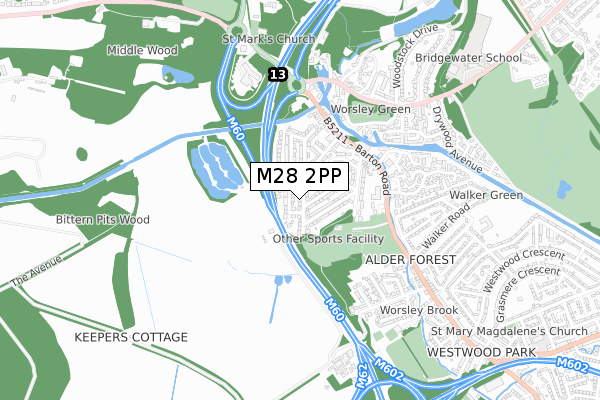 M28 2PP map - small scale - OS Open Zoomstack (Ordnance Survey)