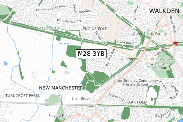 M28 3YB map - small scale - OS Open Zoomstack (Ordnance Survey)