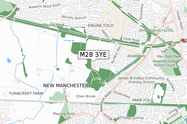 M28 3YE map - small scale - OS Open Zoomstack (Ordnance Survey)