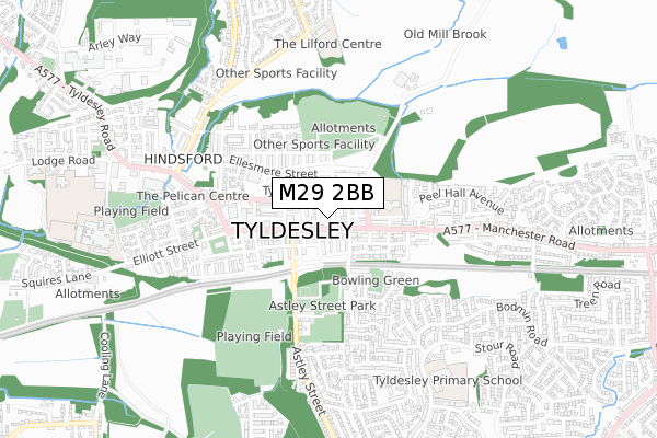 M29 2BB map - small scale - OS Open Zoomstack (Ordnance Survey)