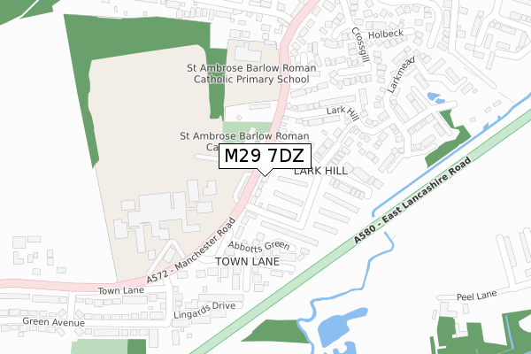 M29 7DZ map - large scale - OS Open Zoomstack (Ordnance Survey)