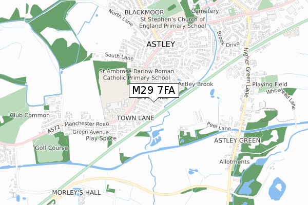 M29 7FA map - small scale - OS Open Zoomstack (Ordnance Survey)