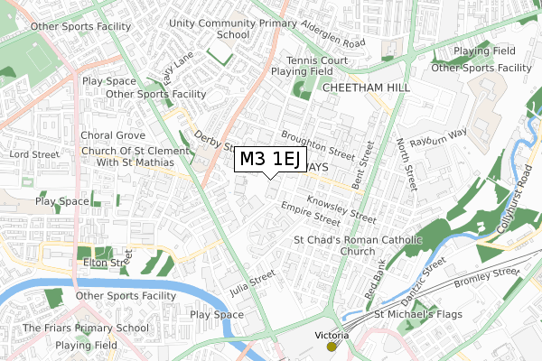 M3 1EJ map - small scale - OS Open Zoomstack (Ordnance Survey)