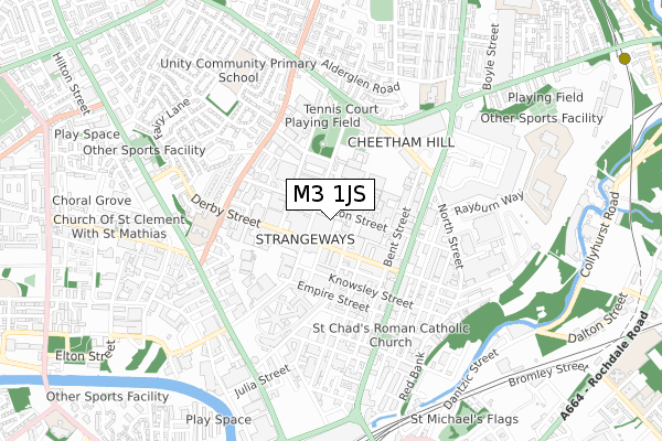 M3 1JS map - small scale - OS Open Zoomstack (Ordnance Survey)