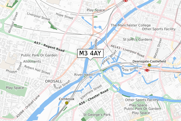 M3 4AY map - small scale - OS Open Zoomstack (Ordnance Survey)