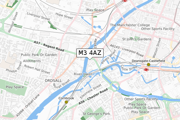 M3 4AZ map - small scale - OS Open Zoomstack (Ordnance Survey)