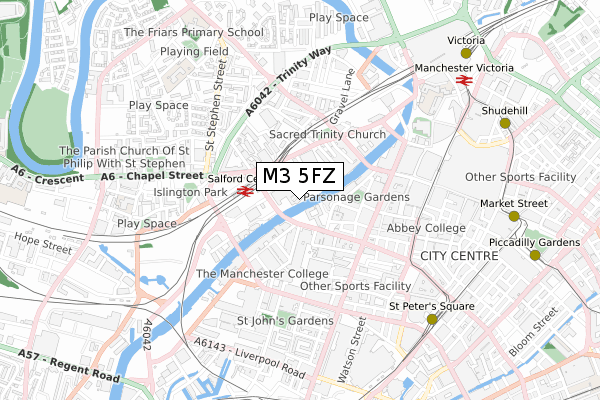 M3 5FZ map - small scale - OS Open Zoomstack (Ordnance Survey)