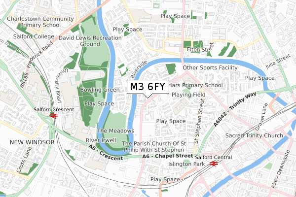 M3 6FY map - small scale - OS Open Zoomstack (Ordnance Survey)