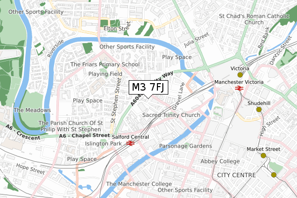 M3 7FJ map - small scale - OS Open Zoomstack (Ordnance Survey)