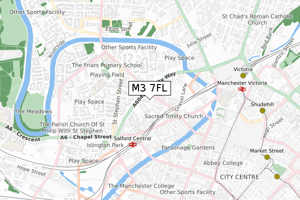 M3 7FL map - small scale - OS Open Zoomstack (Ordnance Survey)