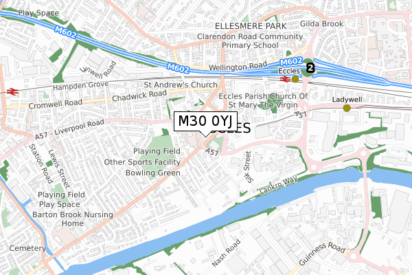 M30 0YJ map - small scale - OS Open Zoomstack (Ordnance Survey)