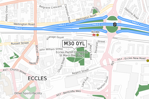 M30 0YL map - large scale - OS Open Zoomstack (Ordnance Survey)