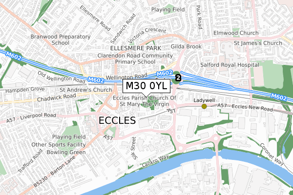 M30 0YL map - small scale - OS Open Zoomstack (Ordnance Survey)