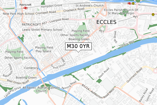 M30 0YR map - small scale - OS Open Zoomstack (Ordnance Survey)