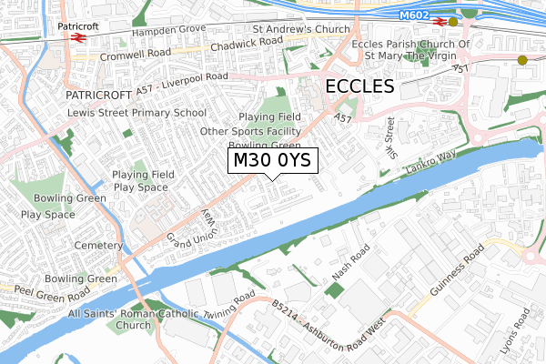 M30 0YS map - small scale - OS Open Zoomstack (Ordnance Survey)