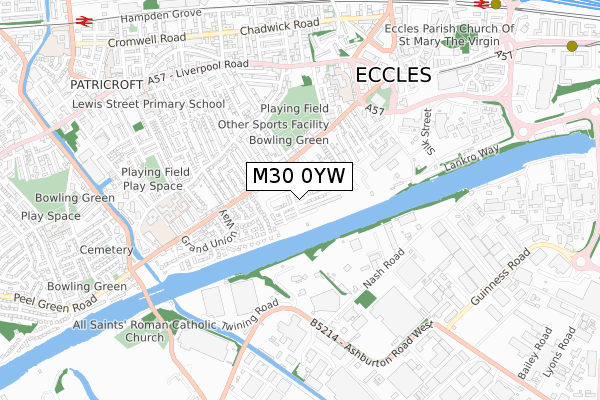 M30 0YW map - small scale - OS Open Zoomstack (Ordnance Survey)