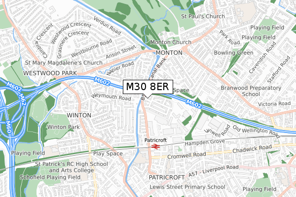 M30 8ER map - small scale - OS Open Zoomstack (Ordnance Survey)