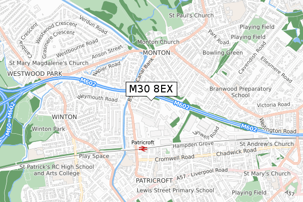 M30 8EX map - small scale - OS Open Zoomstack (Ordnance Survey)