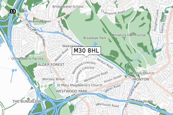 M30 8HL map - small scale - OS Open Zoomstack (Ordnance Survey)