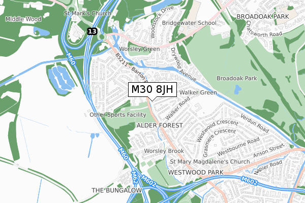 M30 8JH map - small scale - OS Open Zoomstack (Ordnance Survey)