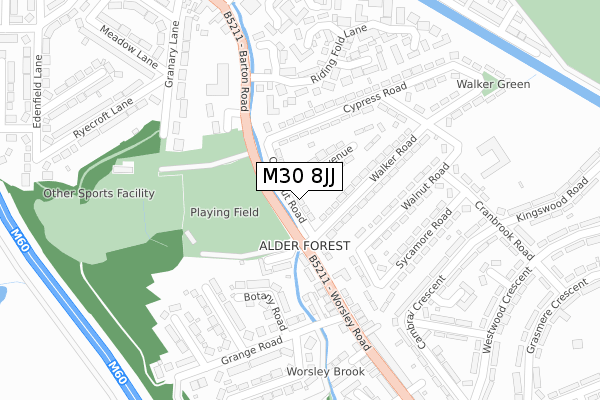 M30 8JJ map - large scale - OS Open Zoomstack (Ordnance Survey)