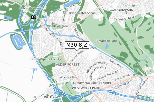 M30 8JZ map - small scale - OS Open Zoomstack (Ordnance Survey)