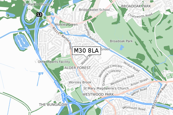 M30 8LA map - small scale - OS Open Zoomstack (Ordnance Survey)