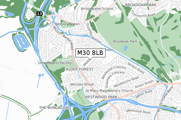 M30 8LB map - small scale - OS Open Zoomstack (Ordnance Survey)