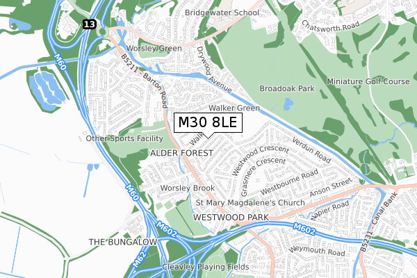 M30 8LE map - small scale - OS Open Zoomstack (Ordnance Survey)